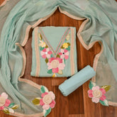 Mul Cotton Pista Green Unstitched Suit